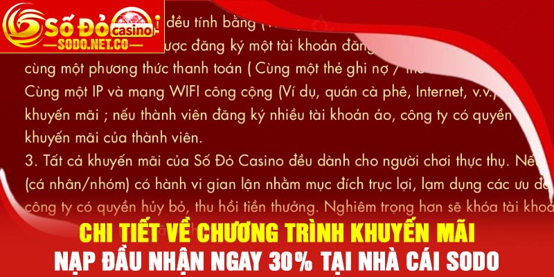 Chi tiết về chương trình khuyến mãi nạp đầu nhận ngay 30% tại nhà cái Sodo